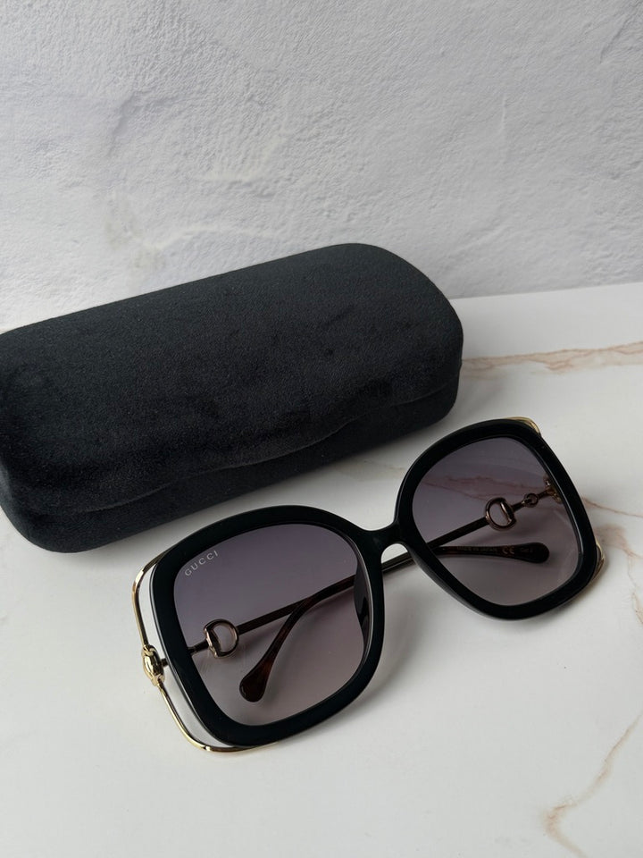 Gucci GG1021S Black Gold Square Horsebit Sunglasses