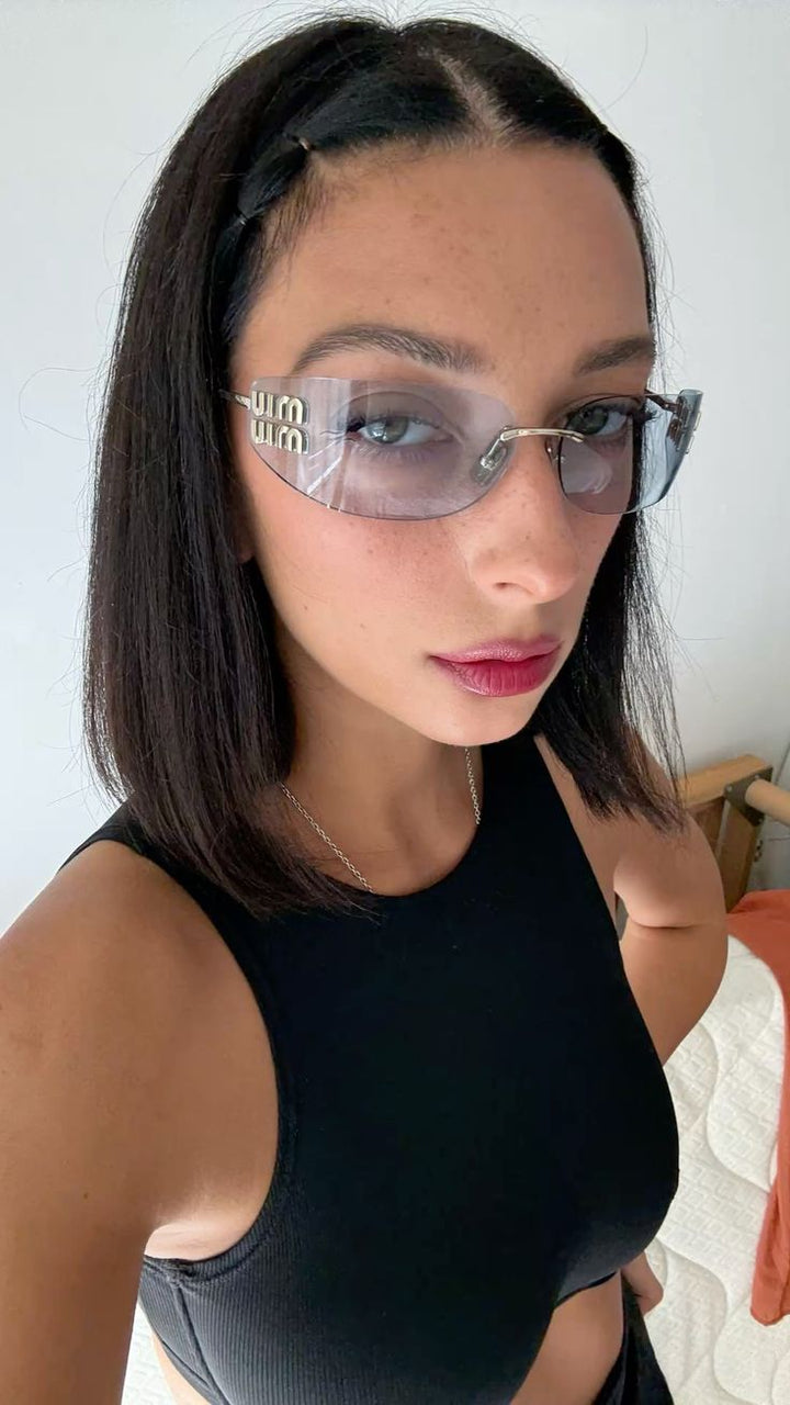 Miu Miu MU A51S Blue Rimless Mask Sunglasses