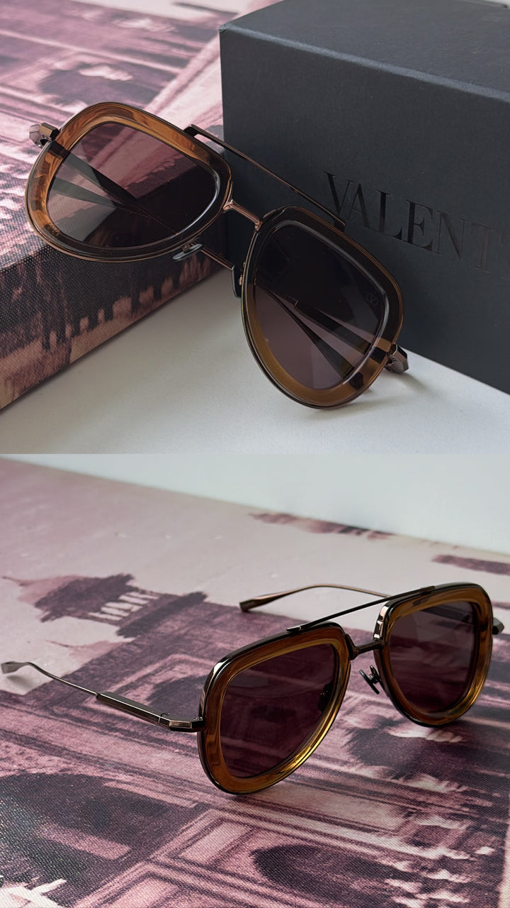 Valentino V-Lstory Nude Brown Aviator Sunglasses