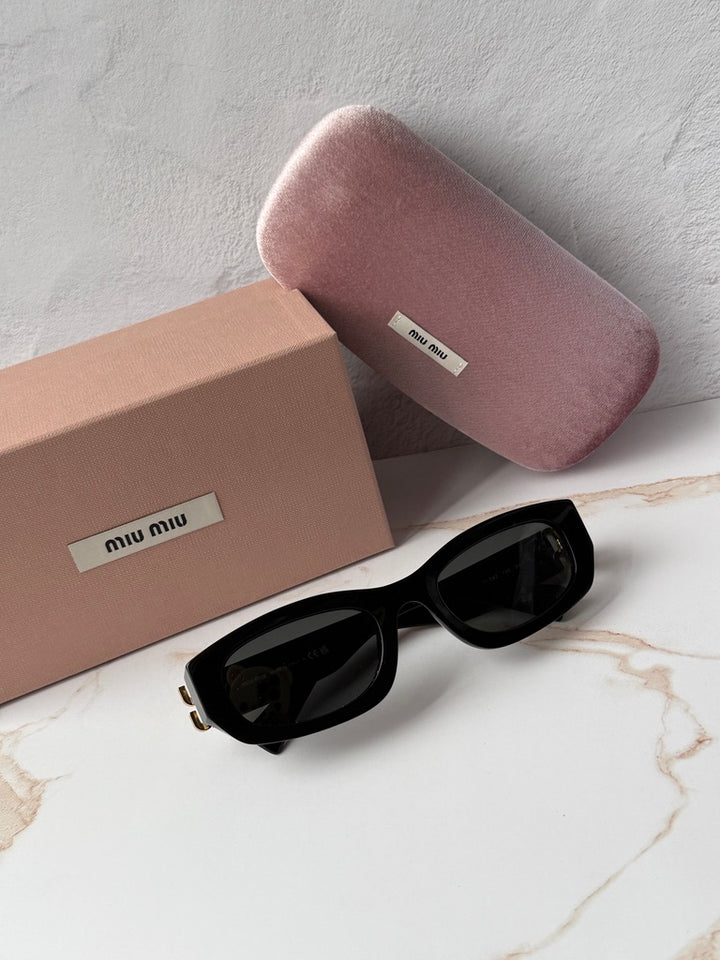 Miu Miu MU B04S Black Rectangular Sunglasses