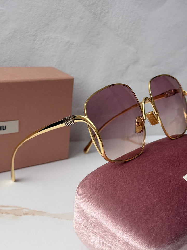 Miu Miu MU A57S Gold Pink Oversized Round Sunglasses