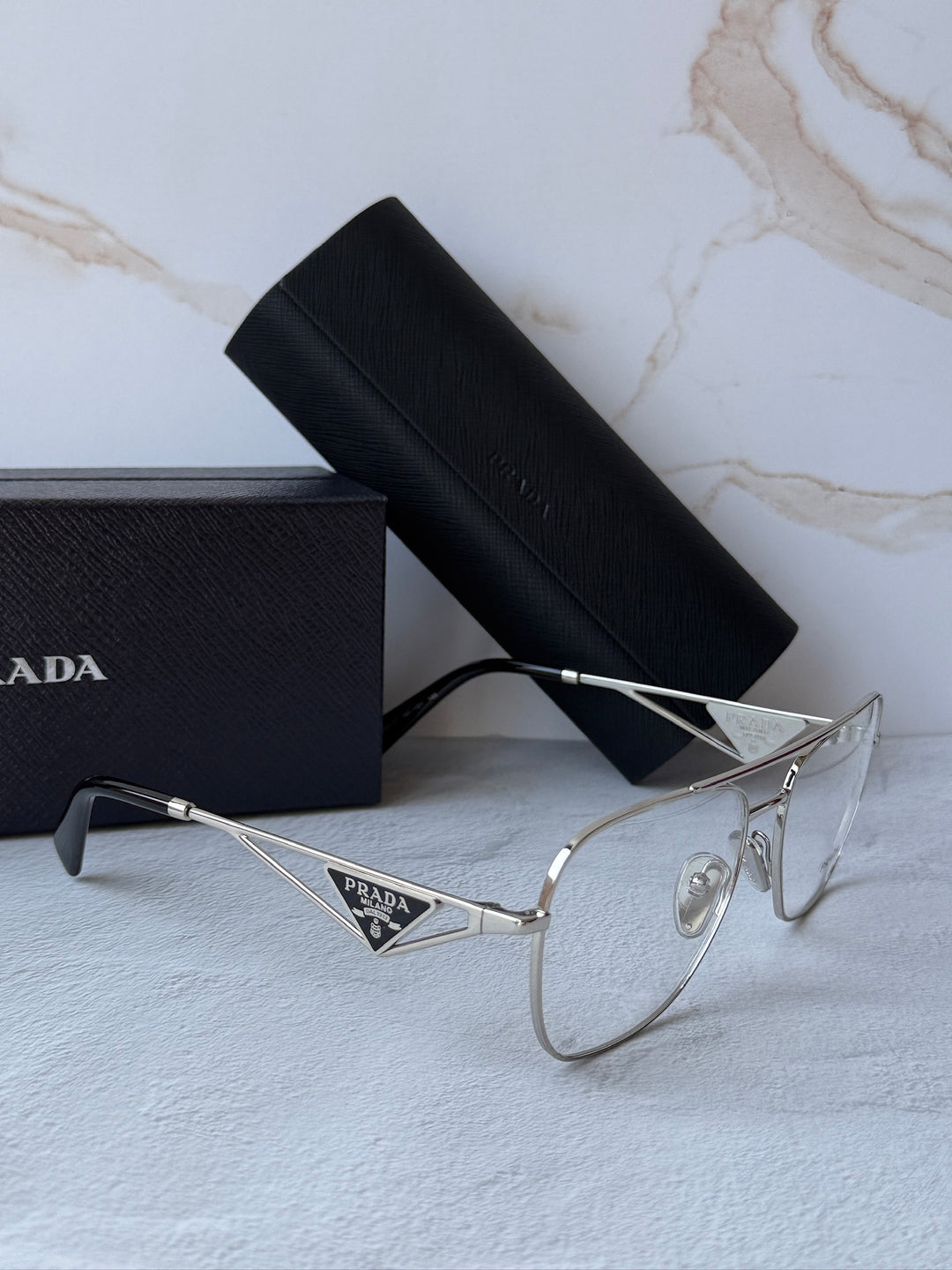 Prada PR B50V Pilot Eyeglasses Frames in Silver