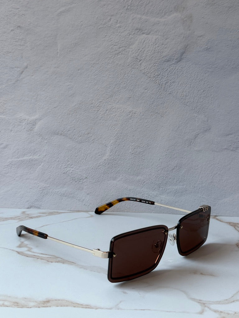 Off White Tampa Rectangular Rimless Sunglasses in Brown