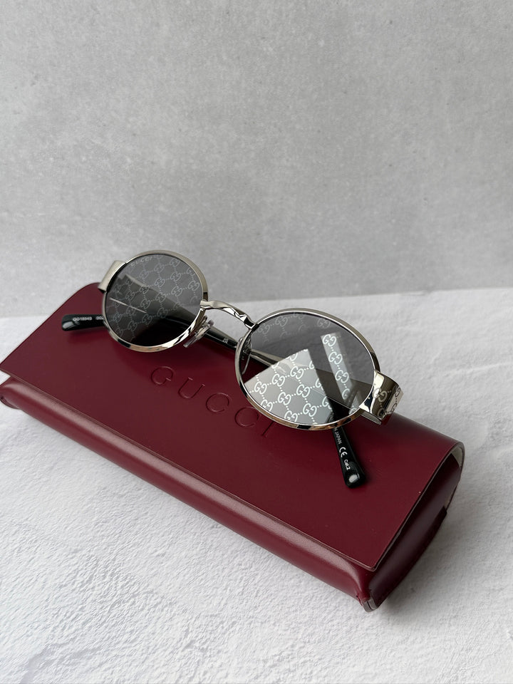 Gucci GG1854S Silver Monogram Mirror Oval Sunglasses