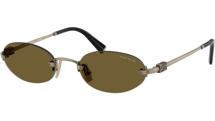 Miu Miu MU A54S Gold Brown Oval Rimless Sunglasses