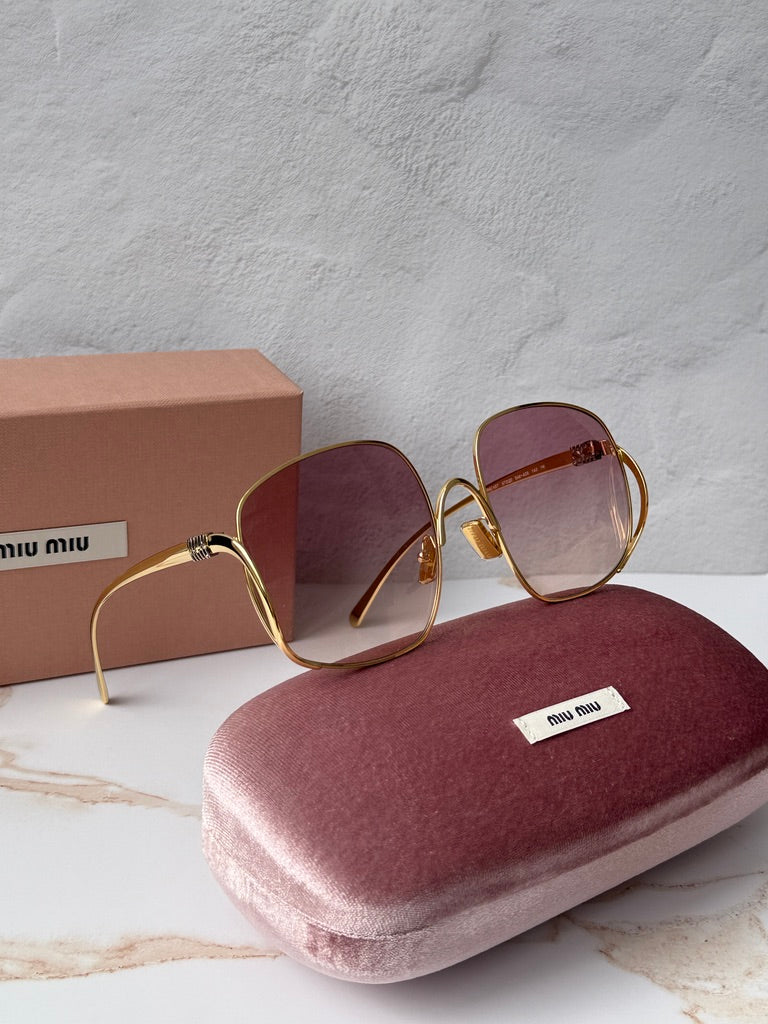 Miu Miu MU A57S Gold Pink Oversized Round Sunglasses