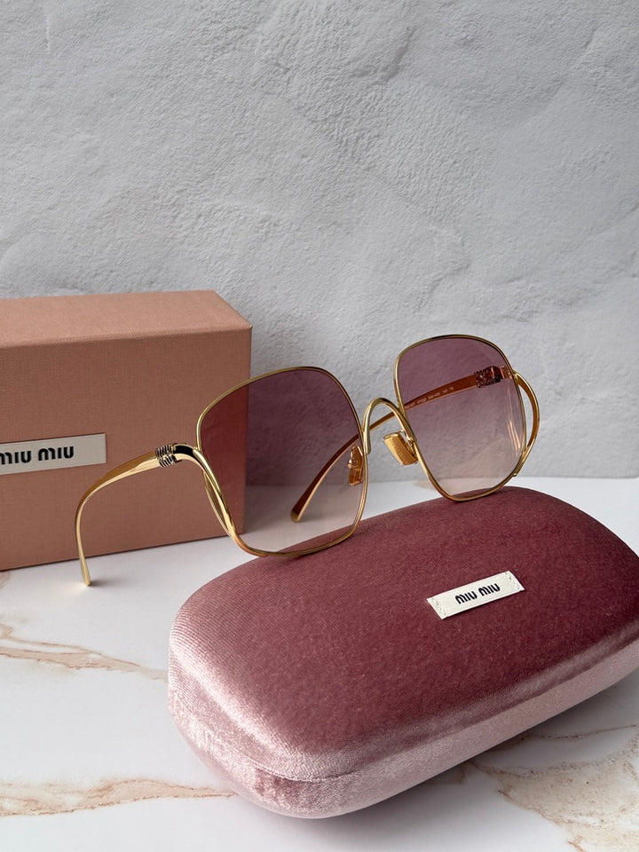 Miu Miu MU A57S Gold Pink Oversized Round Sunglasses