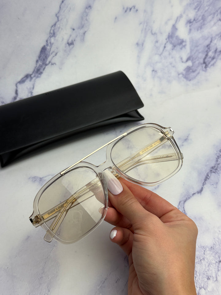 Saint Laurent SL545 Aviator Sunglasses in Transparent Beige
