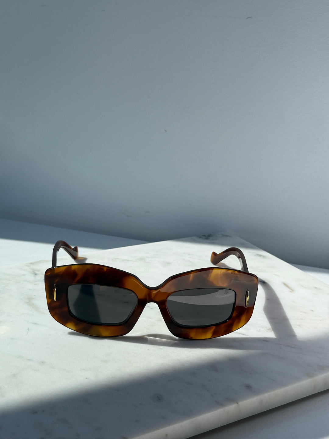 Loewe Havana brown anagram sunglasses with dark lenses, front view
