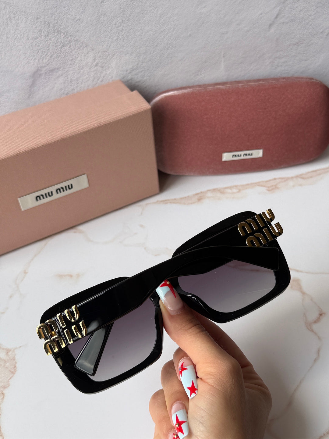 Miu Miu MU10YS Black Gold Square Sunglasses