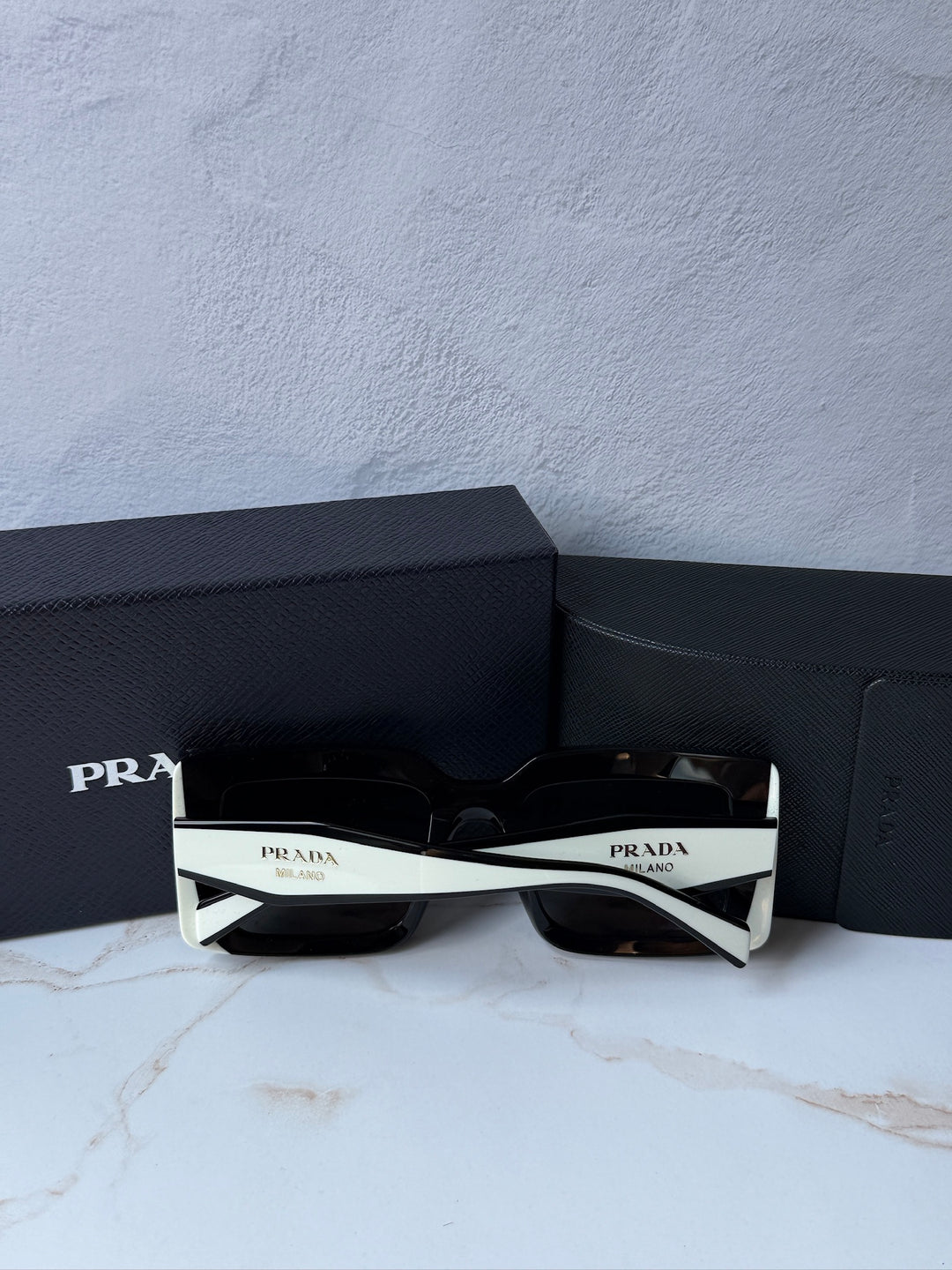 Prada PR D01S Square Sunglasses in Black White