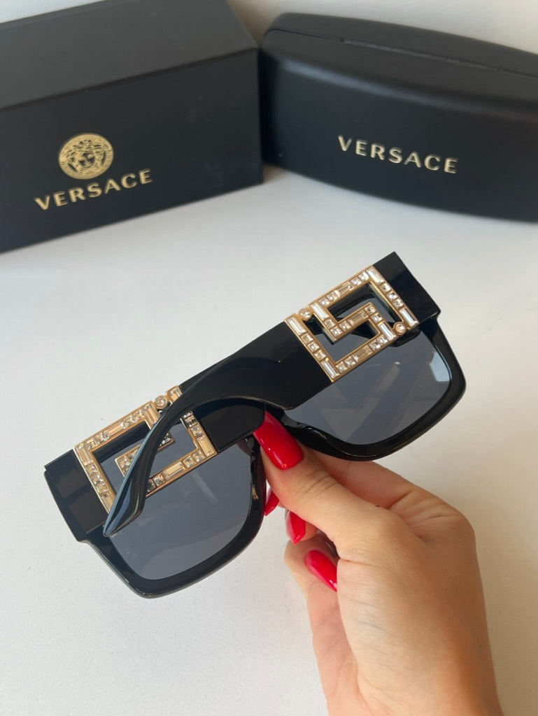 Versace VE4402 Black Crystal Square Oversized Sunglasses