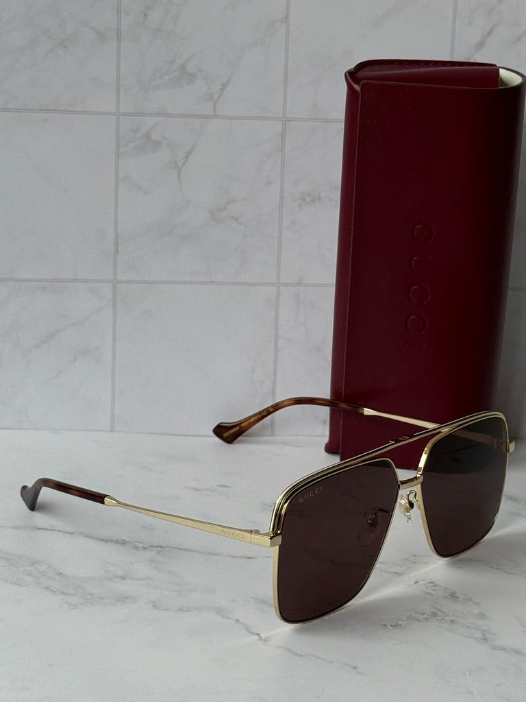 Gafas de sol piloto extragrandes Gucci GG1099SA Navigator con lentes marrones