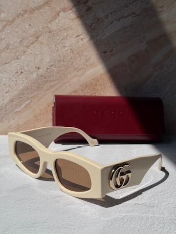 Gucci GG1754S Thick Rim Rectangle Sunglasses in Ivory