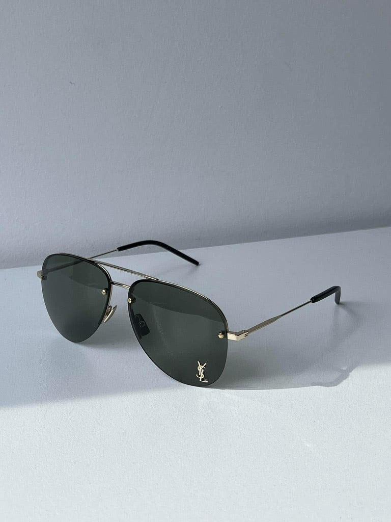 Saint Laurent SL11M Metal Logo Aviator Sunglasses in Green