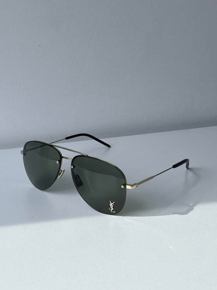 Saint Laurent SL11M Metal Logo Aviator Sunglasses in Green
