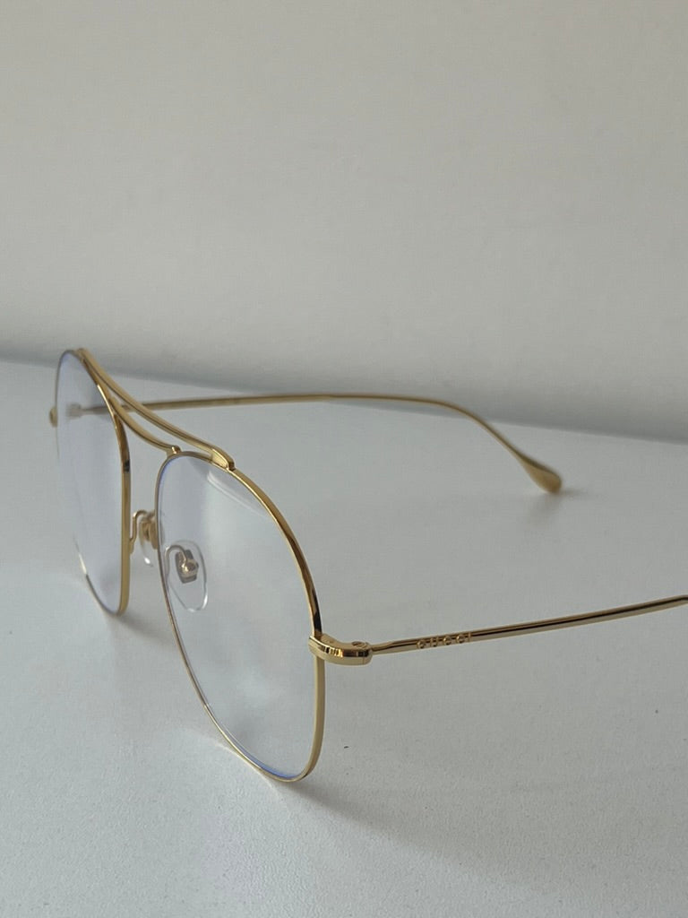 Gucci GG1479S Gold Bluelight Metal Aviator Sunglasses