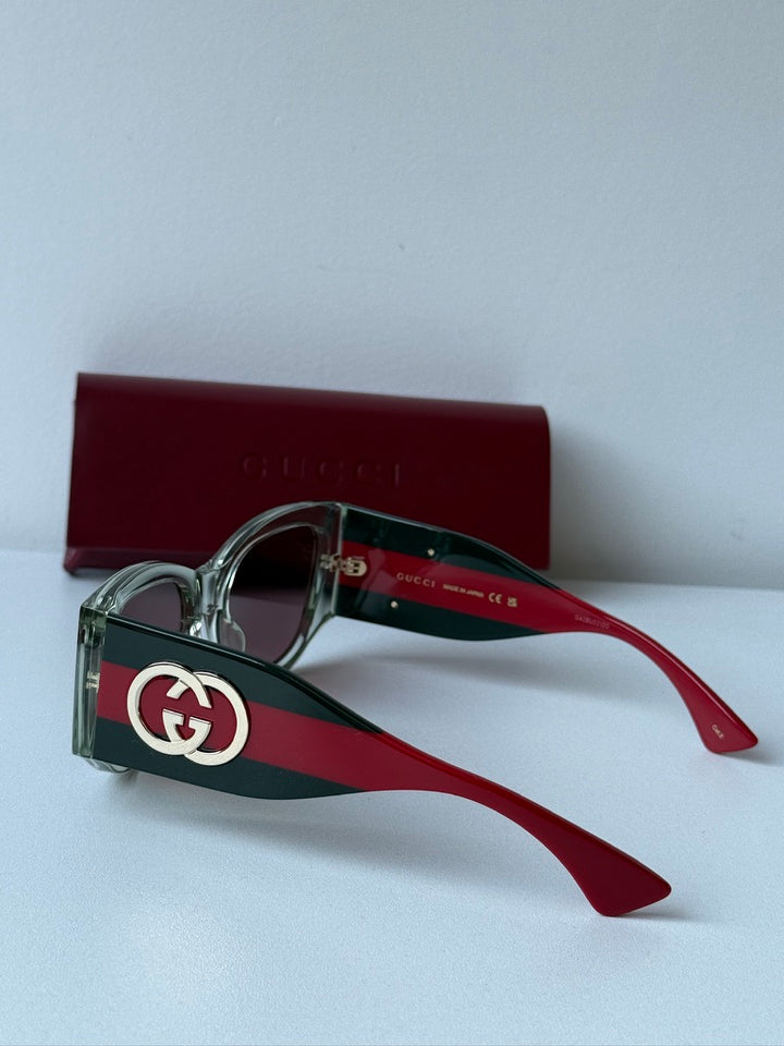 Gucci GG2115S Striped Leg Sunglasses in Transparent Green