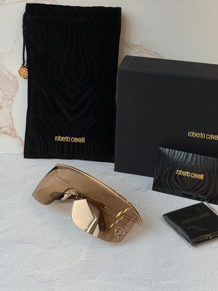 Roberto Cavalli SRC012M Rose Gold Pink Rimless Mask Sunglasses