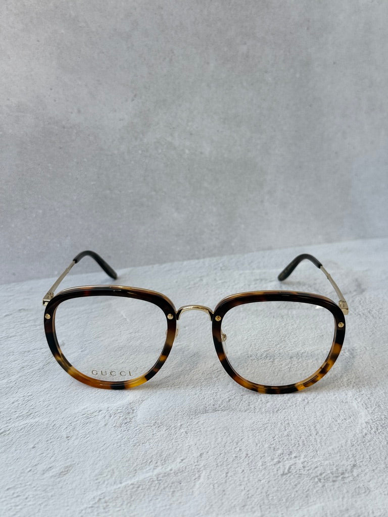 Gucci GG0675O Round Metal Eyeglasses Frames in Havana Brown