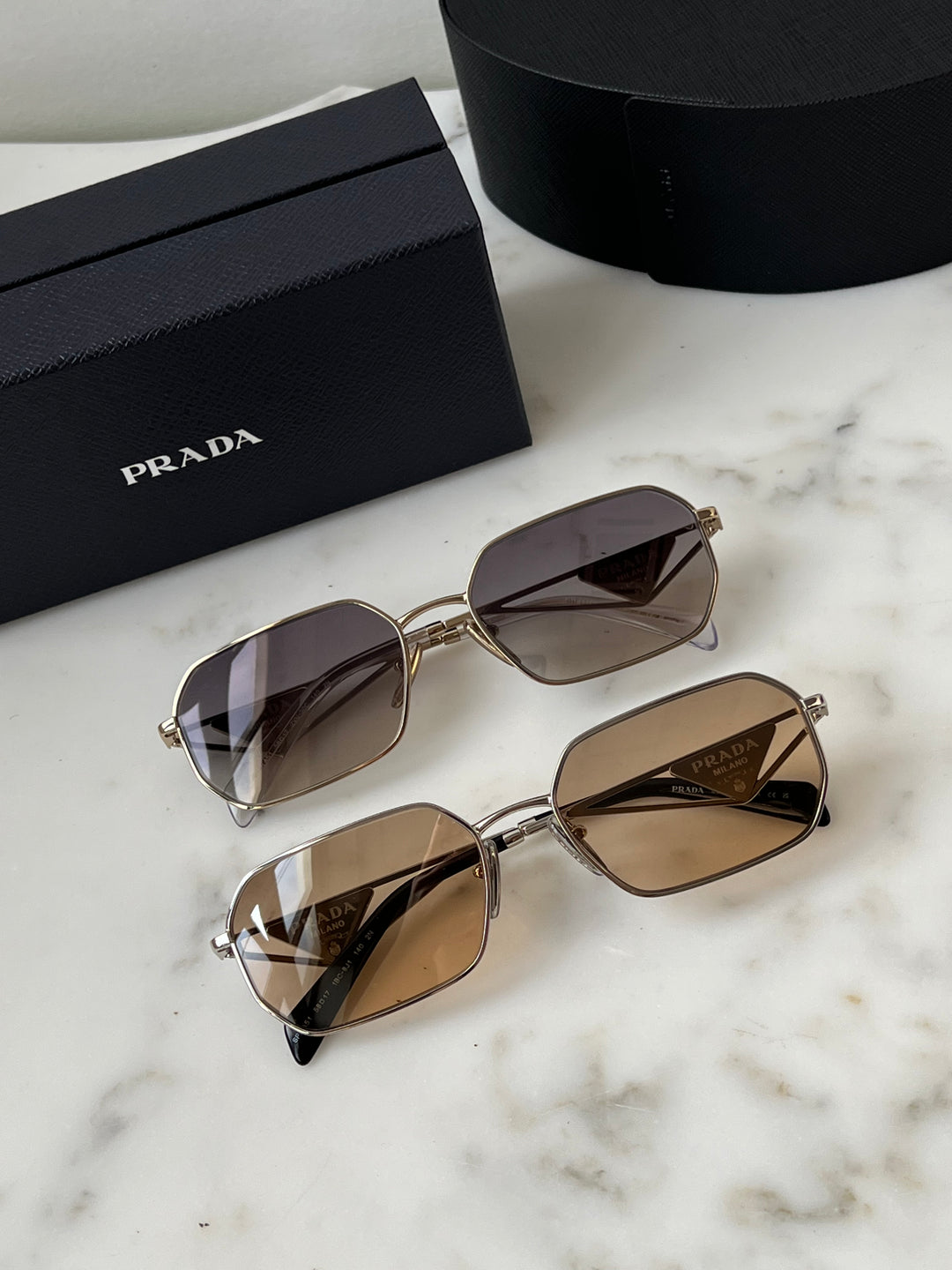 Prada PR A51S Sunglasses in Gold Blue Mirror