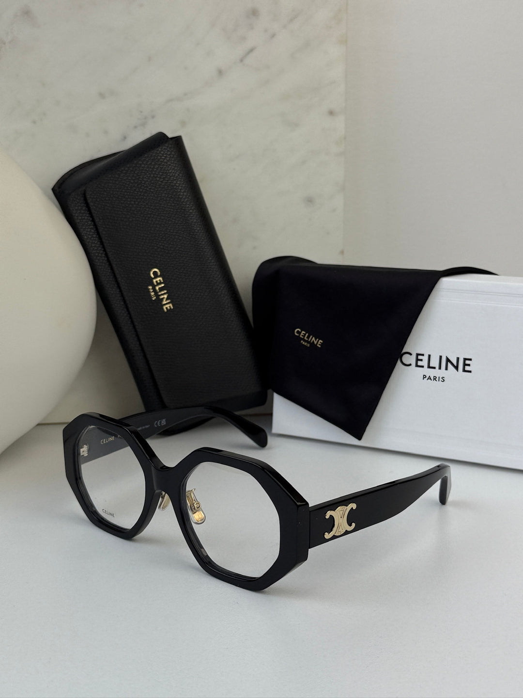 Celine CL50161F Triomphe Angled Eyeglasses Frames in Black