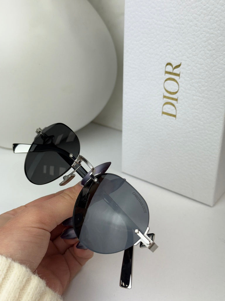 Dior CD Diamond R5U Rimless Round Sunglasses in Silver