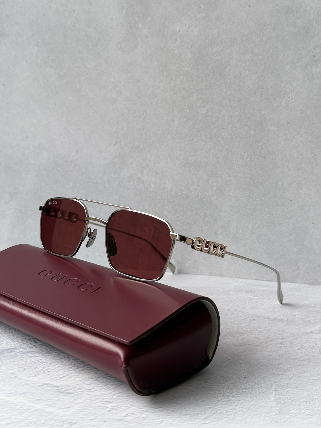 Gucci GG1804S Silver Red Aviator Sunglasses