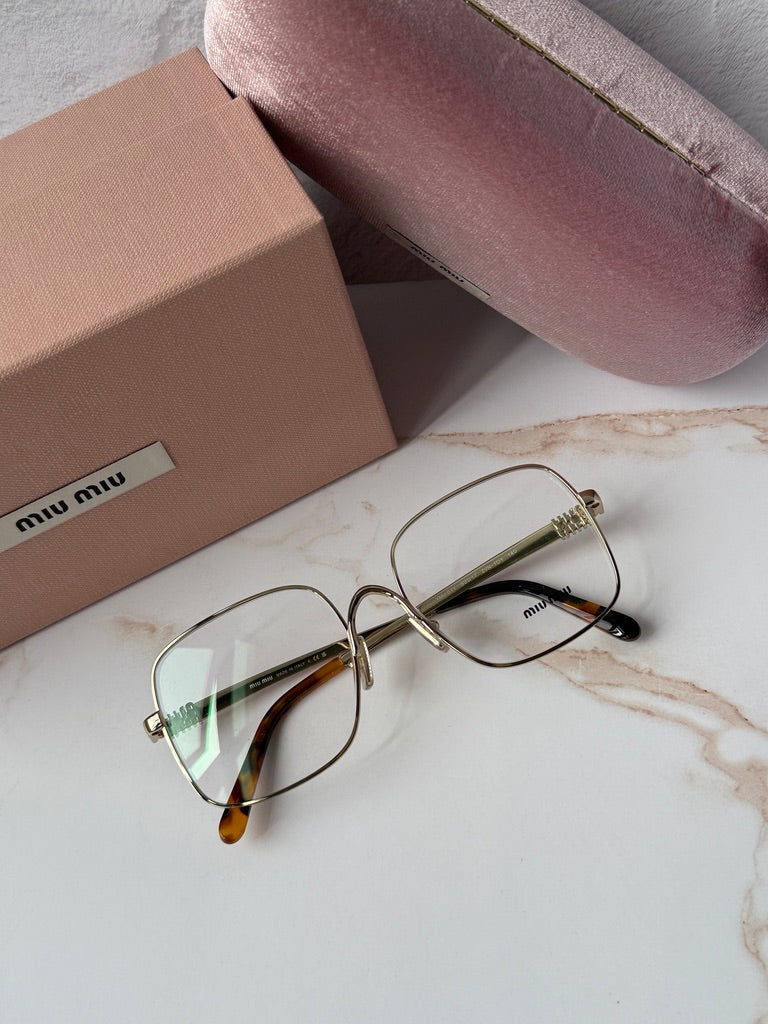 Miu Miu MU51YV Pale Gold Oversized Square Eyeglasses Frames