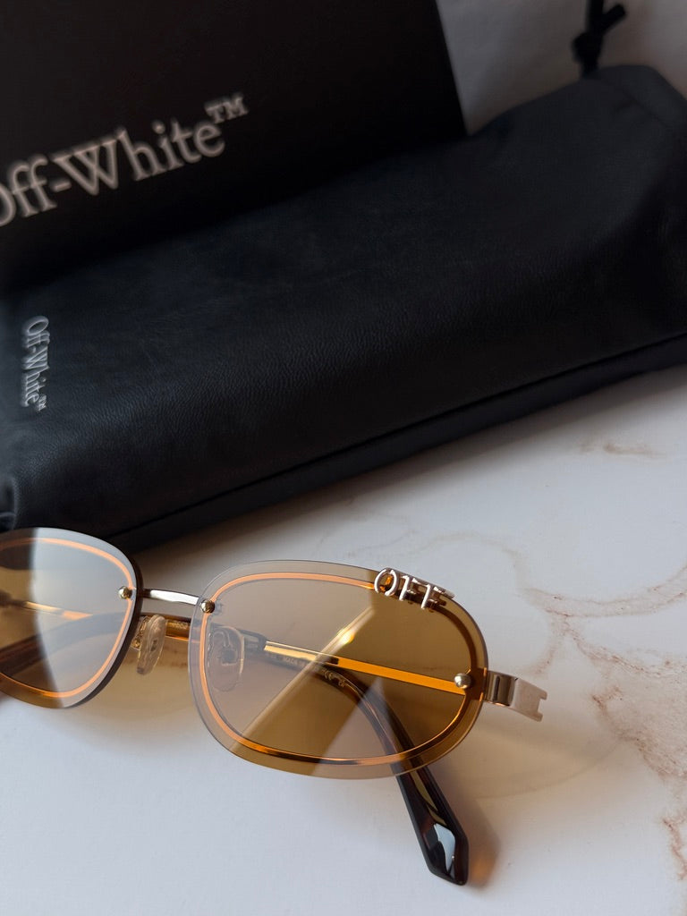 Off White Miami Oval Rimless Sunglasses in Gold/Camel