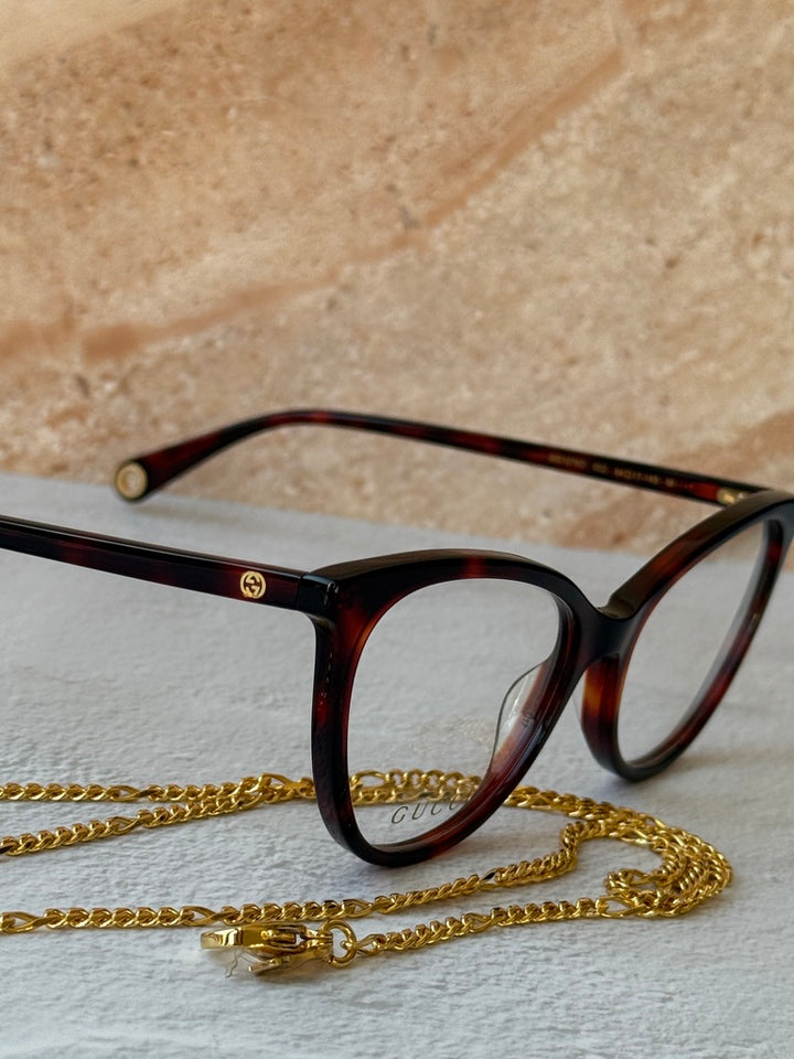 Gucci GG1079O Cat Eye Frames in Brown Chain