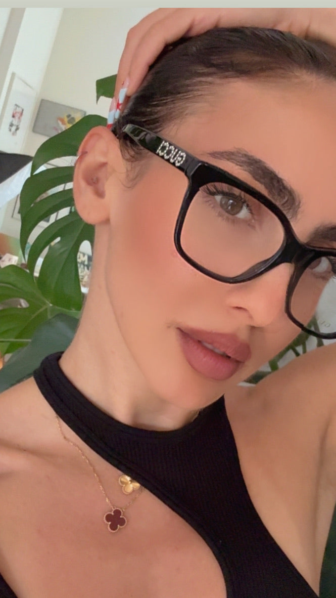 Gucci GG0420O Crystal Logo Cat Eye Eyeglasses Frames in Black