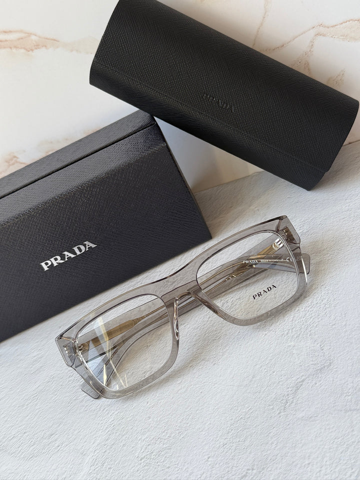 Prada PR C01V Square Eyeglasses Frames in Transparent Grey