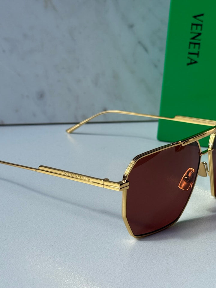 Bottega Veneta BV1012S Minimalist Aviator Sunglasses in Red Lens