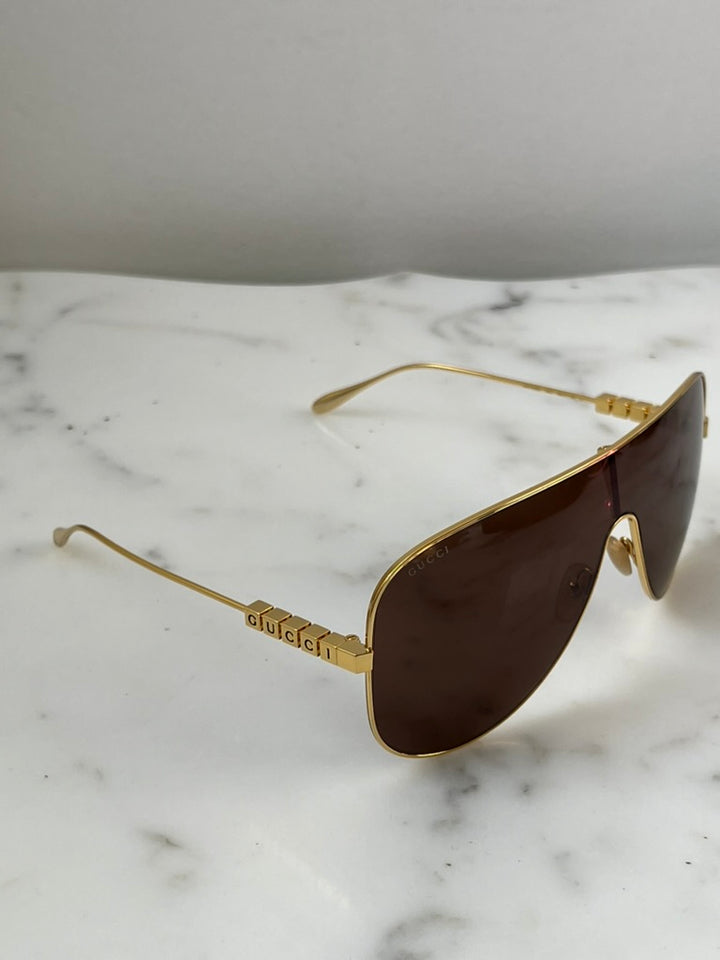 Gucci GG1436S Gafas de sol con máscara de lentes marrones