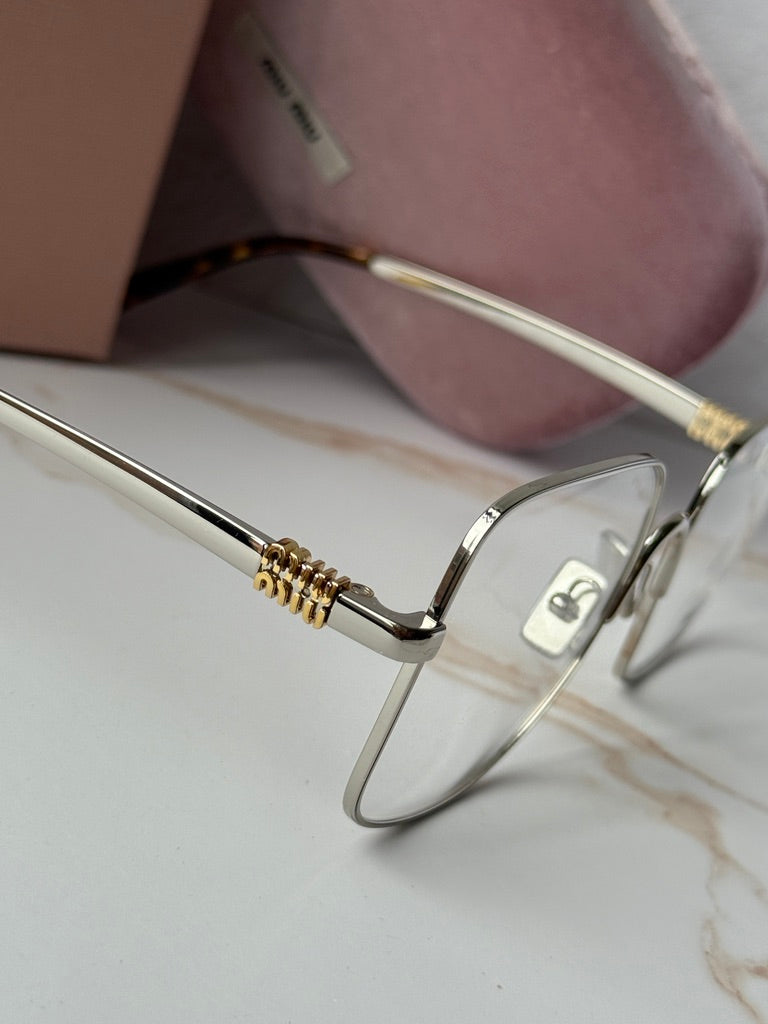 Miu Miu MU51YV Silver Oversized Square Eyeglasses Frames