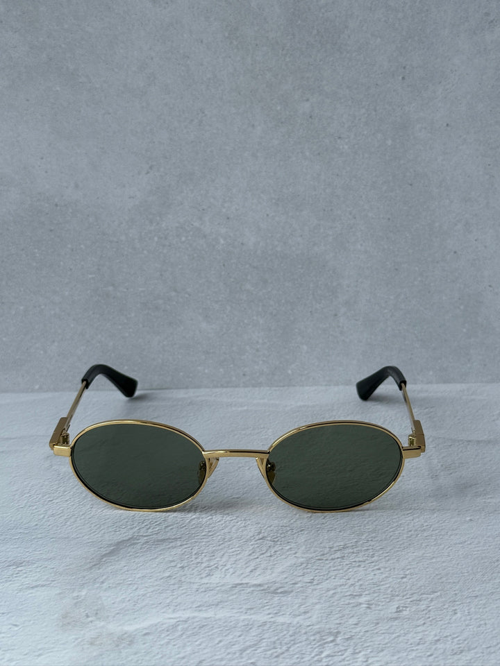Bottega Veneta BV1470S Oval Gold Green Sunglasses