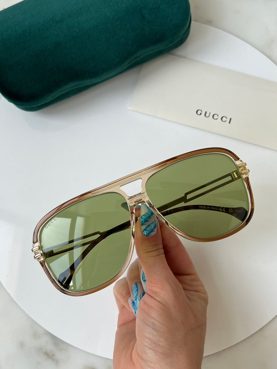 Gucci GG1105S Brown Squared Aviator Sunglasses