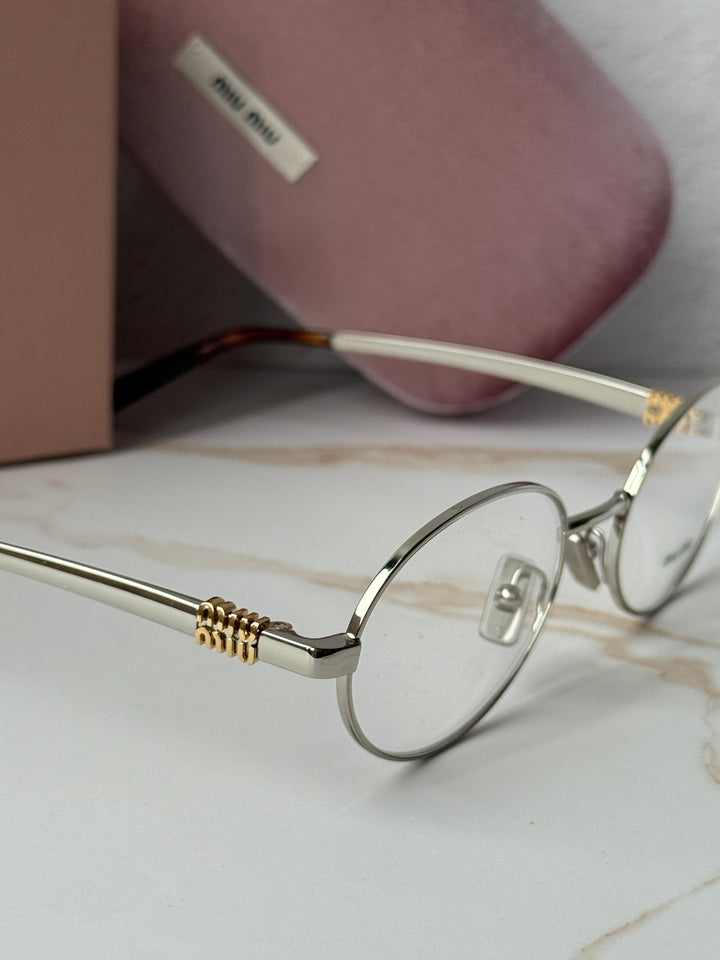 Miu Miu MU50ZV Silver Oval Eyeglasses Frames