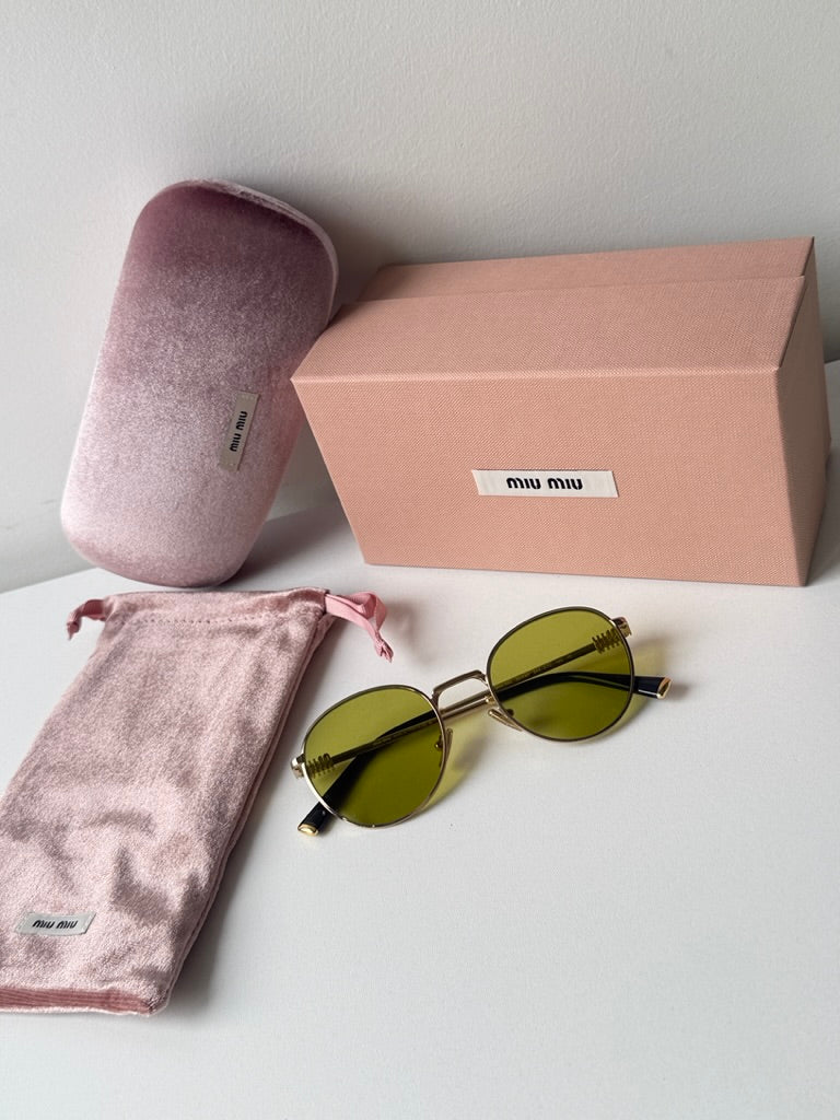 Miu Miu MU55ZS Gold Green Lens Round Sunglasses | Designer Daydream