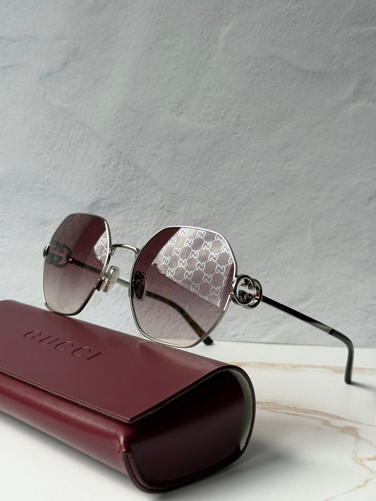 Gucci GG2046S Oversized Sunglasses in Silver Monogram Logo