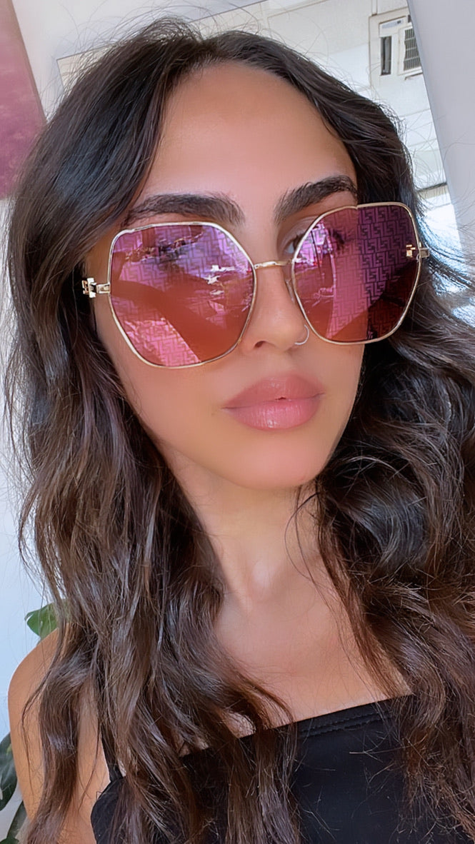 Fendi FE40033U Gafas de sol con monograma rosa y espejo 