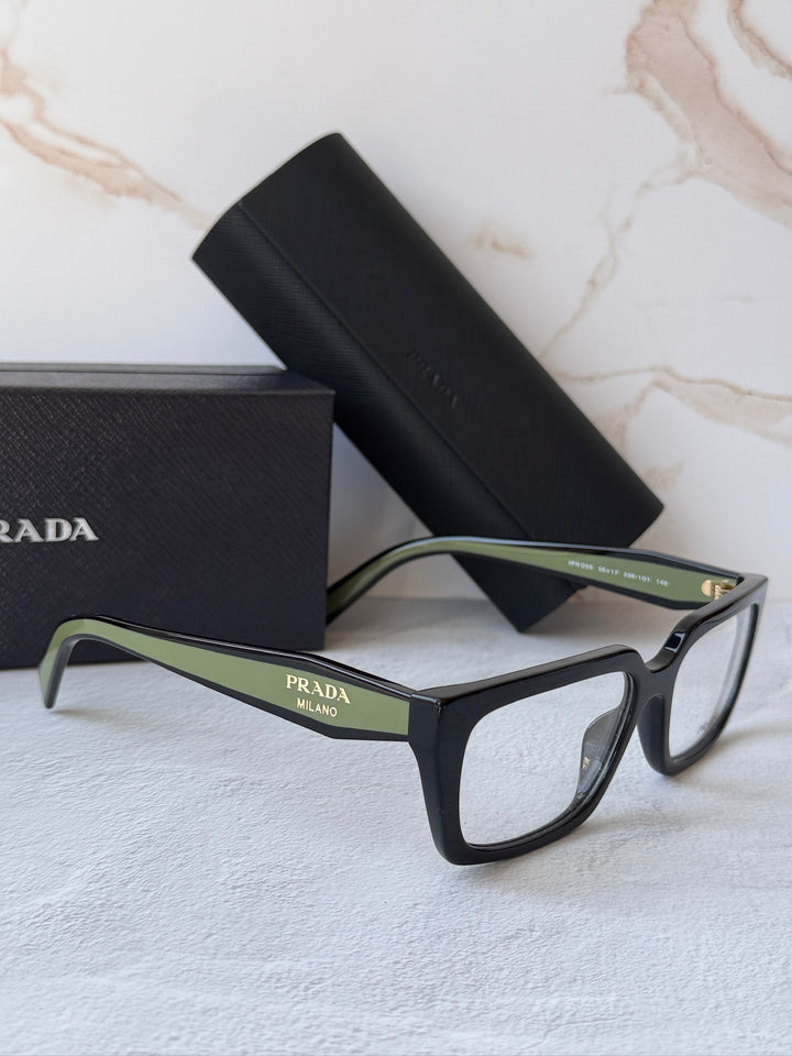 Prada PR D05V Rectangular Eyeglasses Frames in Black Green