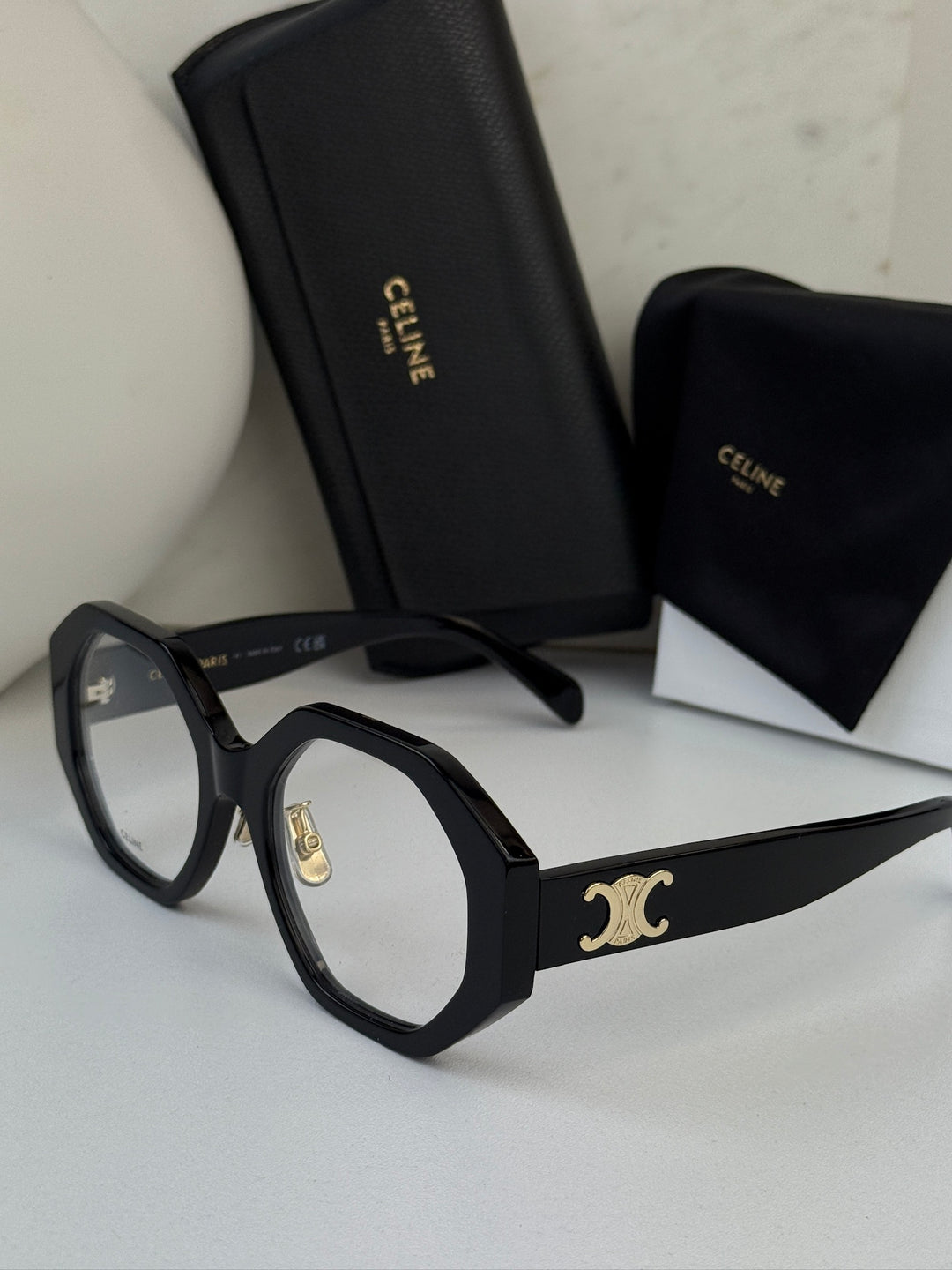 Celine CL50161F Triomphe Angled Eyeglasses Frames in Black