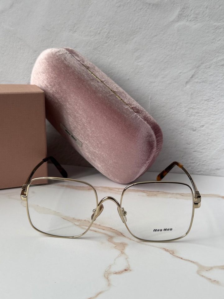 Miu Miu MU51YV Pale Gold Oversized Square Eyeglasses Frames