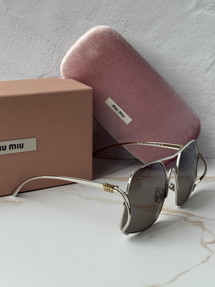 Miu Miu MU A55S Silver Oversized Aviator Sunglasses