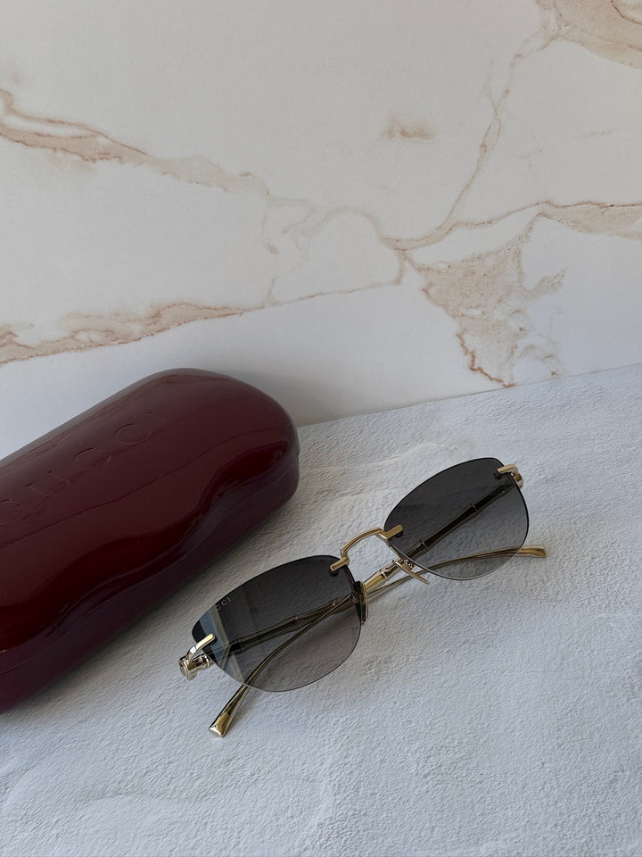 Gucci GG2063S Cat Eye Bamboo Sunglasses in Gold Grey