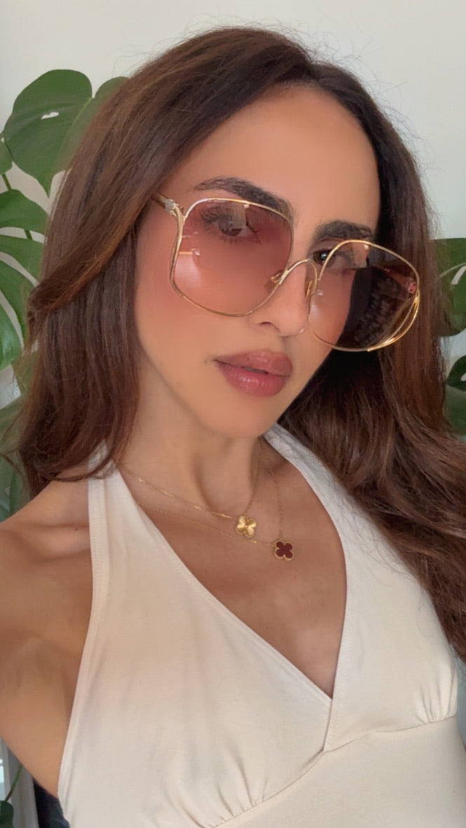 Miu Miu MU A57S Gold Pink Oversized Round Sunglasses