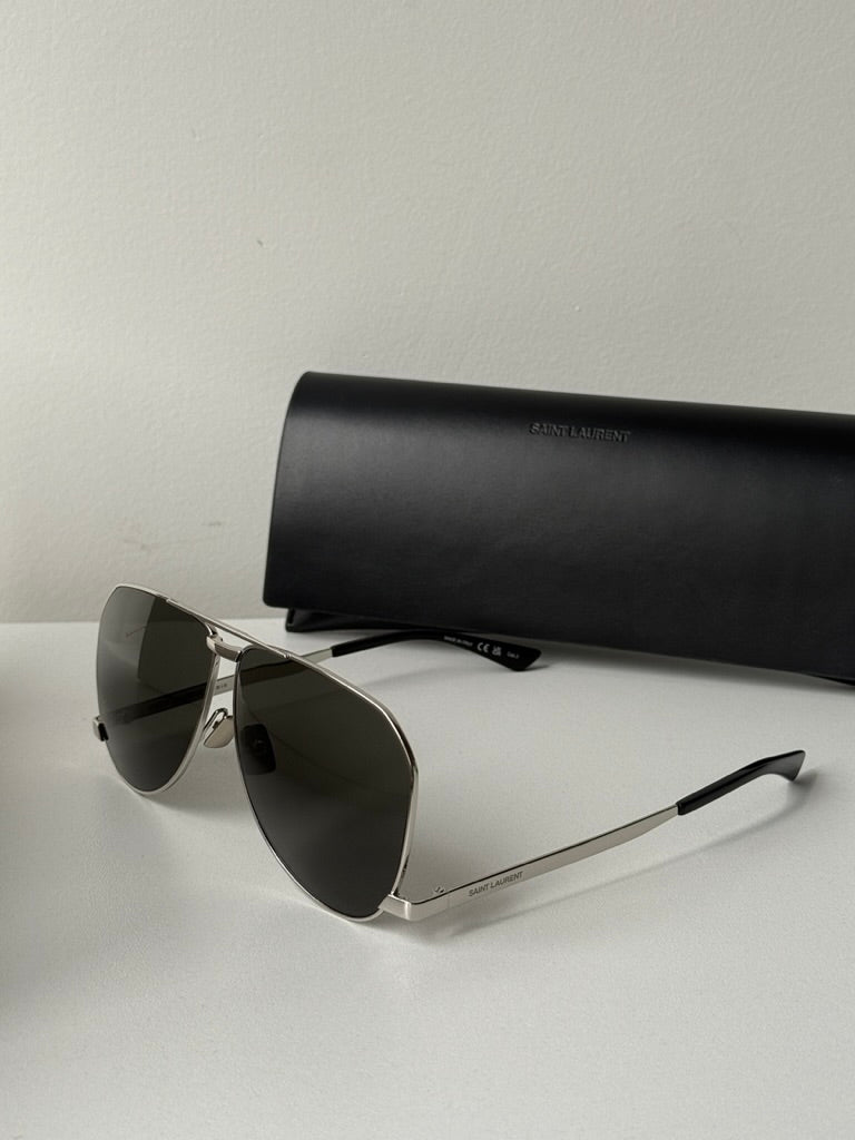 Saint Laurent SL690 Dust Aviator Sunglasses in Silver Grey Saint Laurent SL690 Dust Aviator Sunglasses in Silver Grey