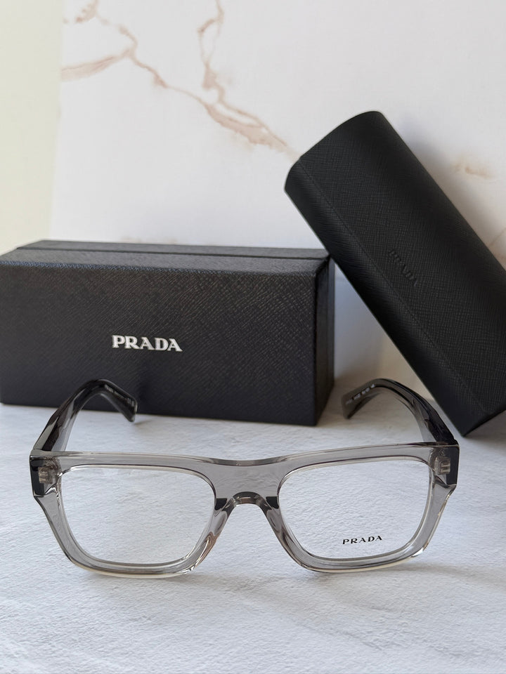 Prada PR C01V Square Eyeglasses Frames in Transparent Grey